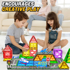 KAEILORU magnetic tiles vehicles allowing kids to simulate traffic with car, bus, plane, and boat