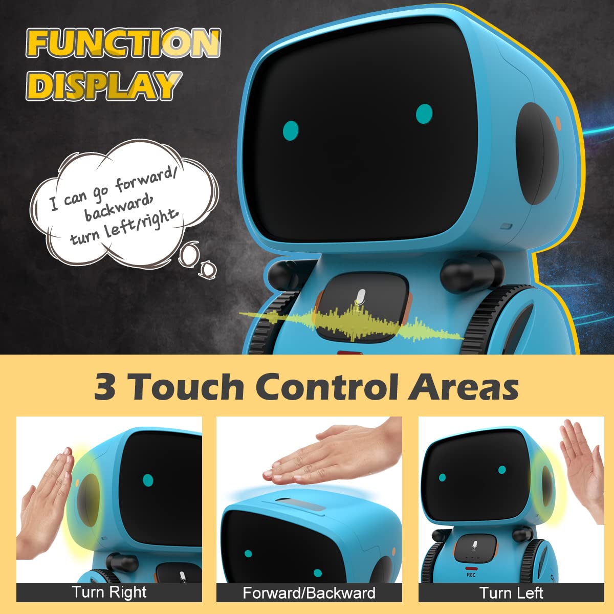 KaeKid robot toy recording function lets kids capture short sound clips.