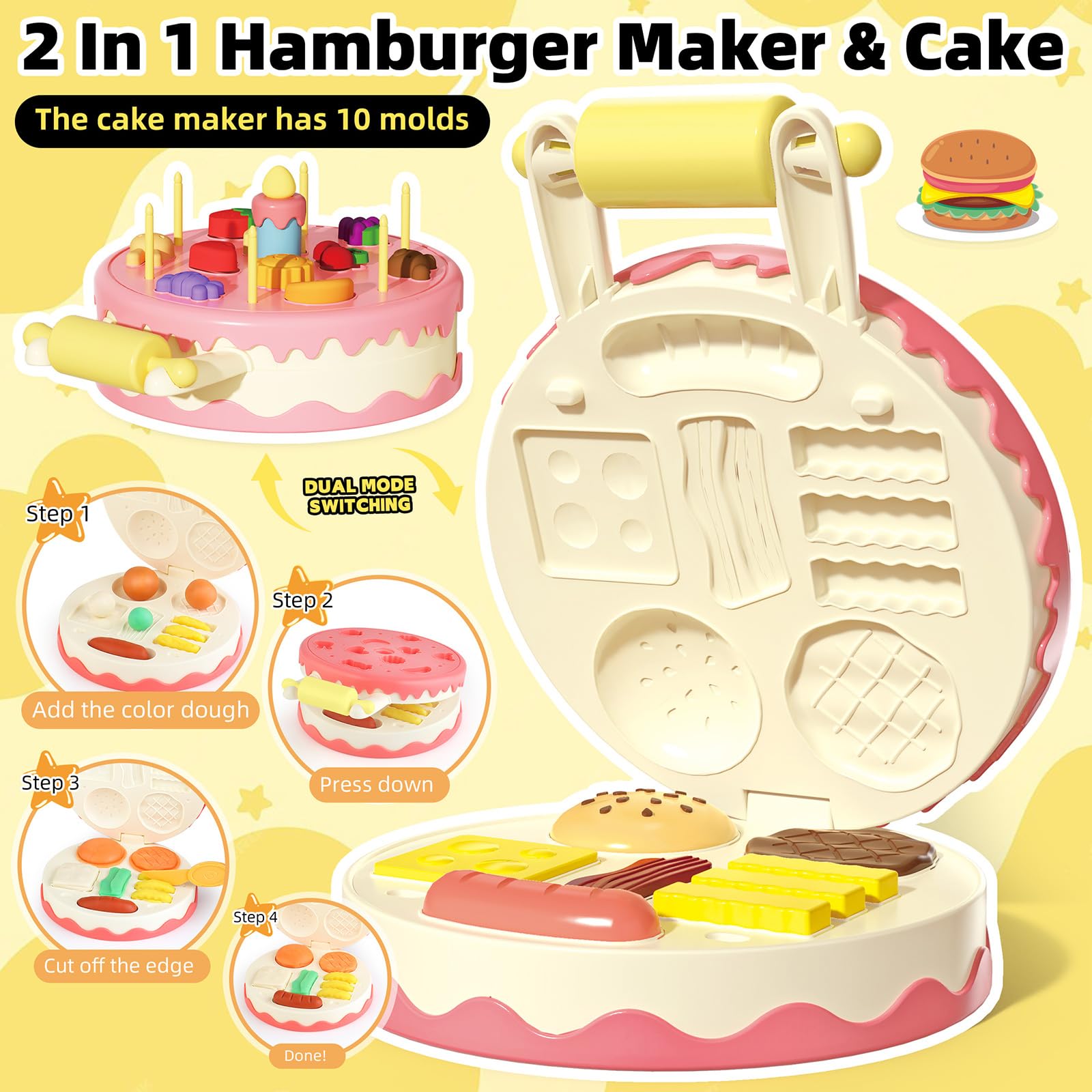 Kaelinda 77Pcs hamburger maker center for complete pretend meals and storytelling