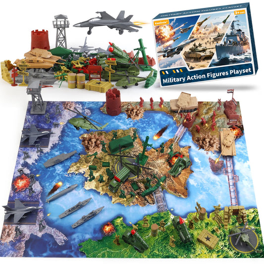 Kaelinda army men playset with battle mat and tanks for imaginative group battles.