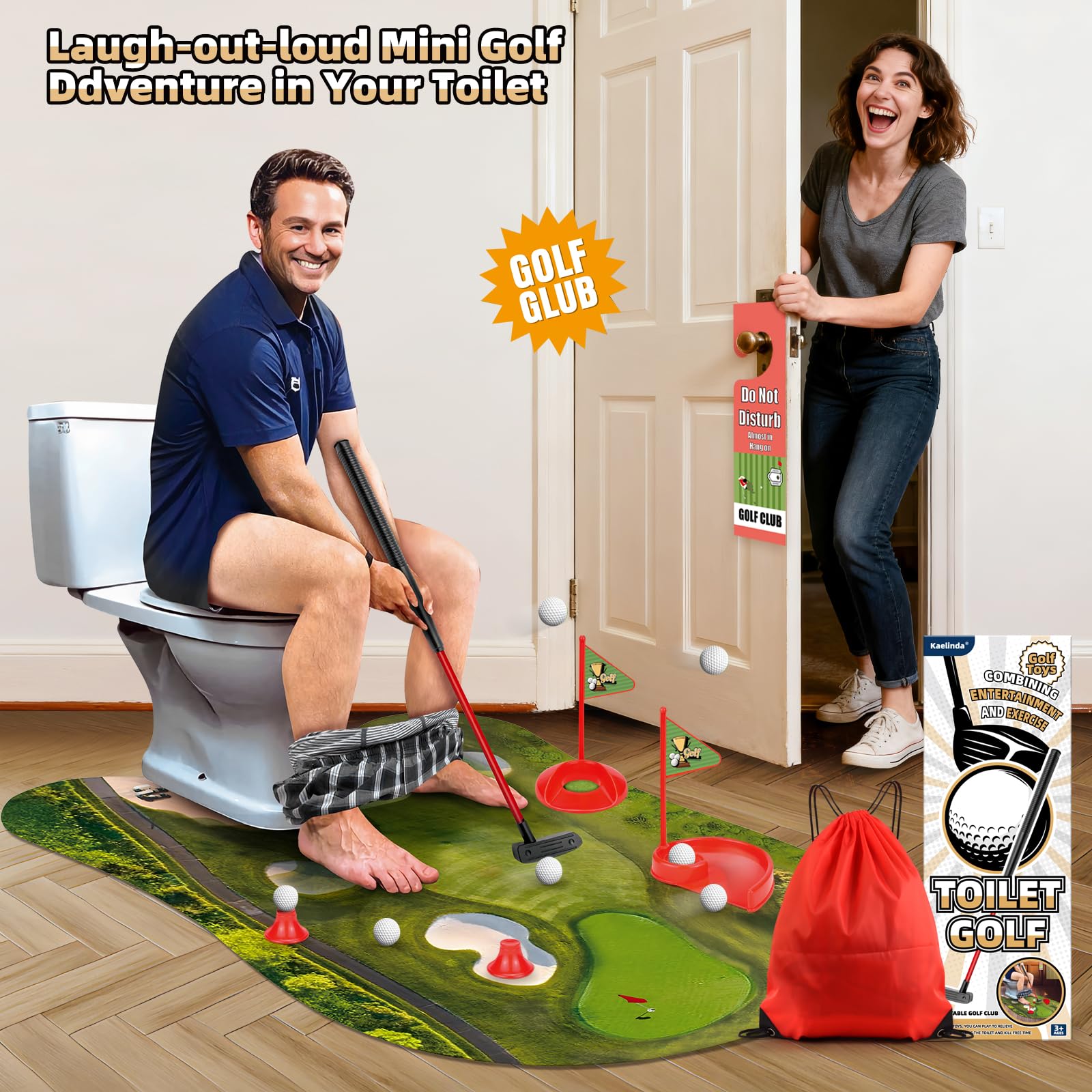 Kaelinda Toilet Golf Game storage bag keeps parts organized after use