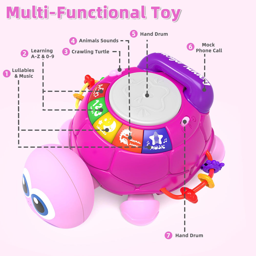 KaeoHye turtle toy pink in crawling action for early mobility