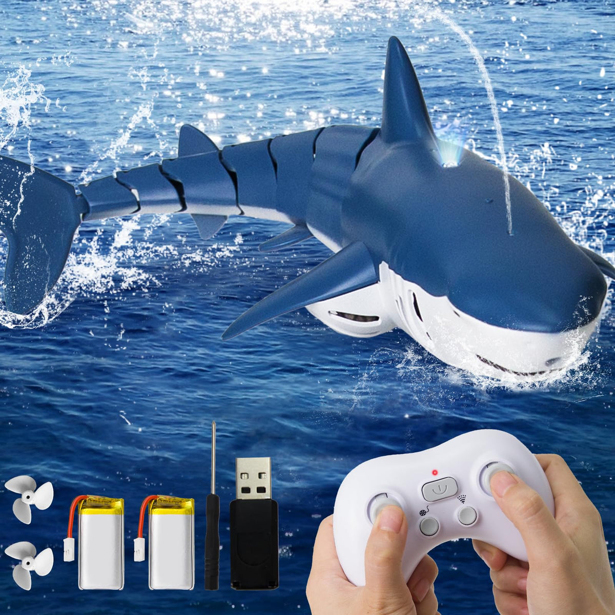 Kafuzi RC Shark Toy remote control for pool play with precise steering.