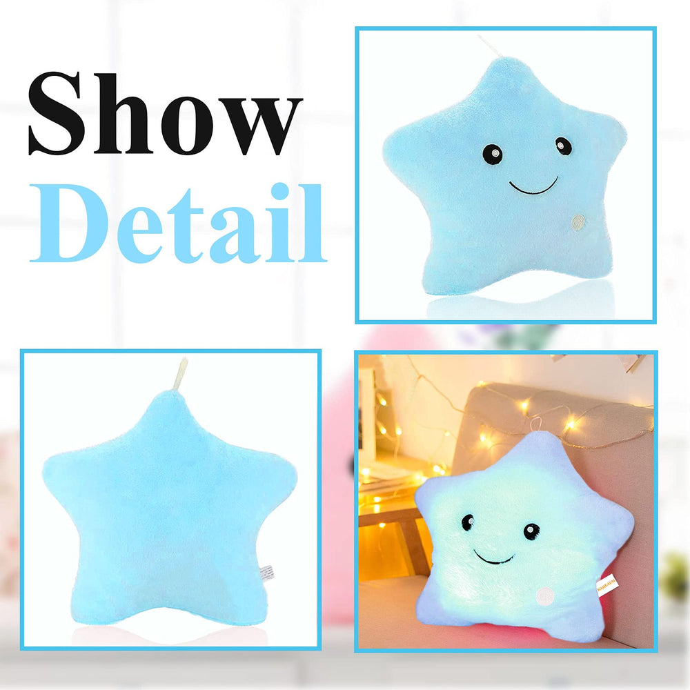 KAHEAUM soft cotton glow star pillow closeup showcases plush comfort for kids.