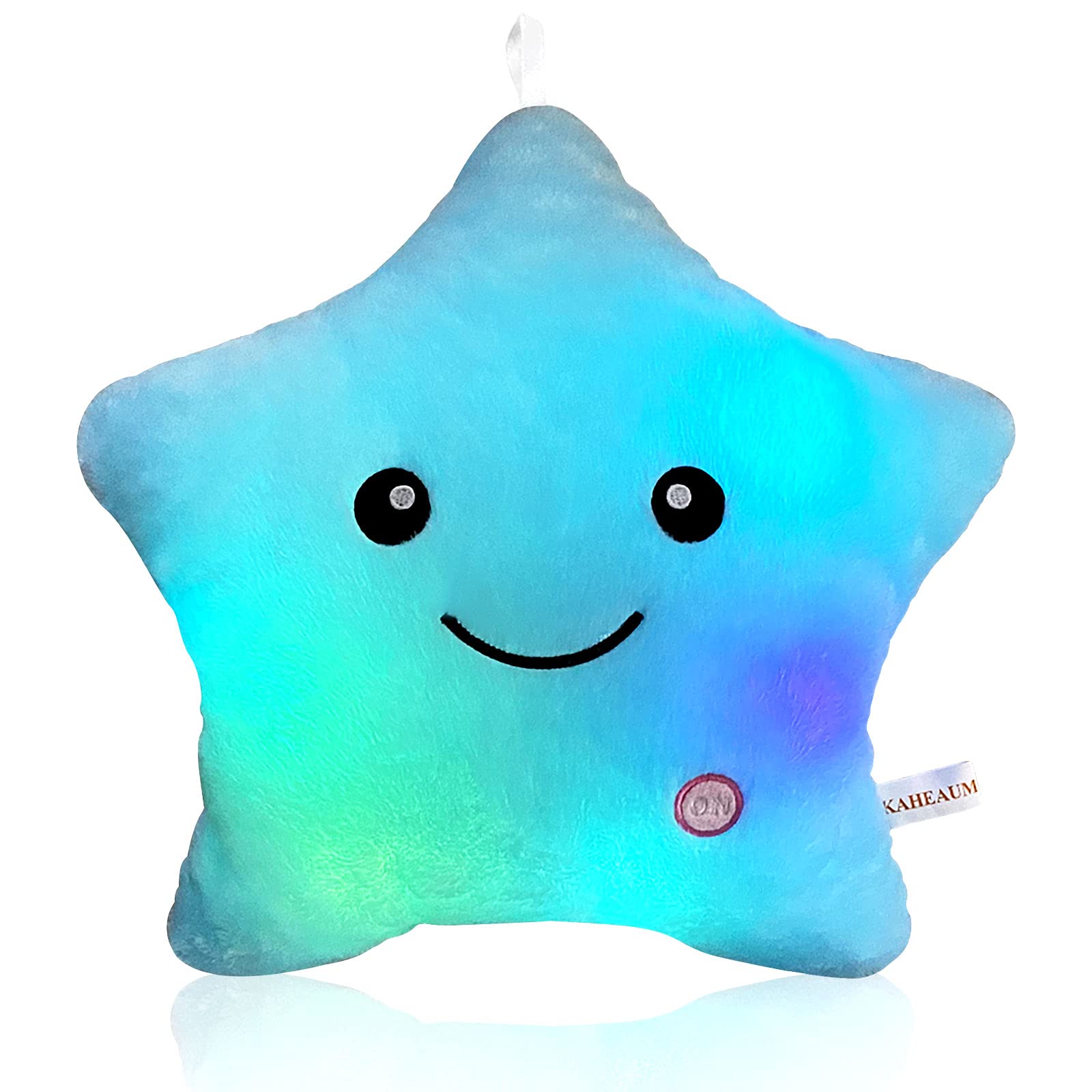 KAHEAUM Twinkle Star LED Pillow glows softly to create a comforting bedtime glow.
