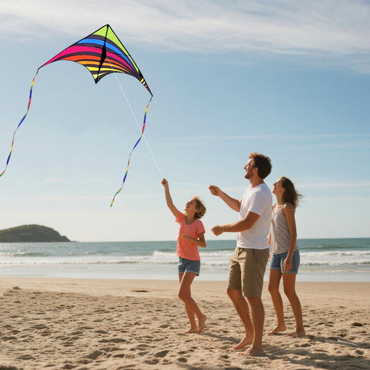 Kaiciuss Delta Kite rainbow triangle brightly colored for family-friendly outdoor fun