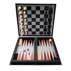 KAILE 3-in-1 travel set with chess, checkers, and backgammon.