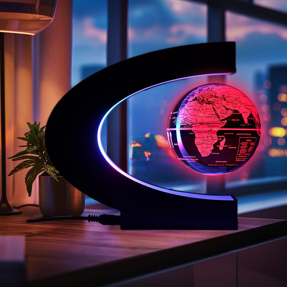 KAIMC floating-globe hover-point close-up shows precise magnetic balance and clean modern design.