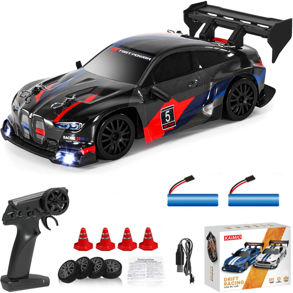 KAIMIO 1:24 scale RC drift car front view with LED lights for night racing