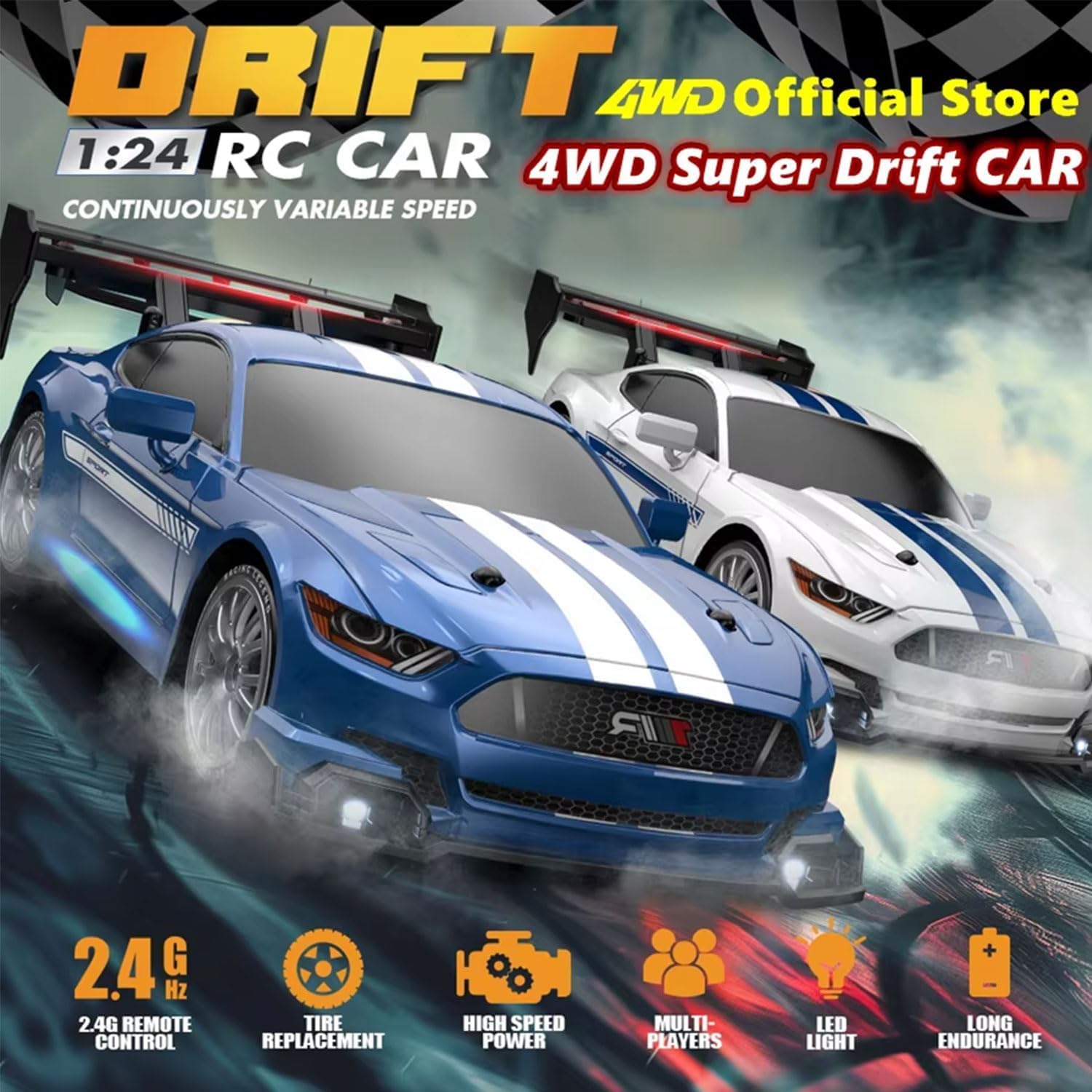 KAIMIO 1:24 scale RC drift car rear view showing stable racing stance