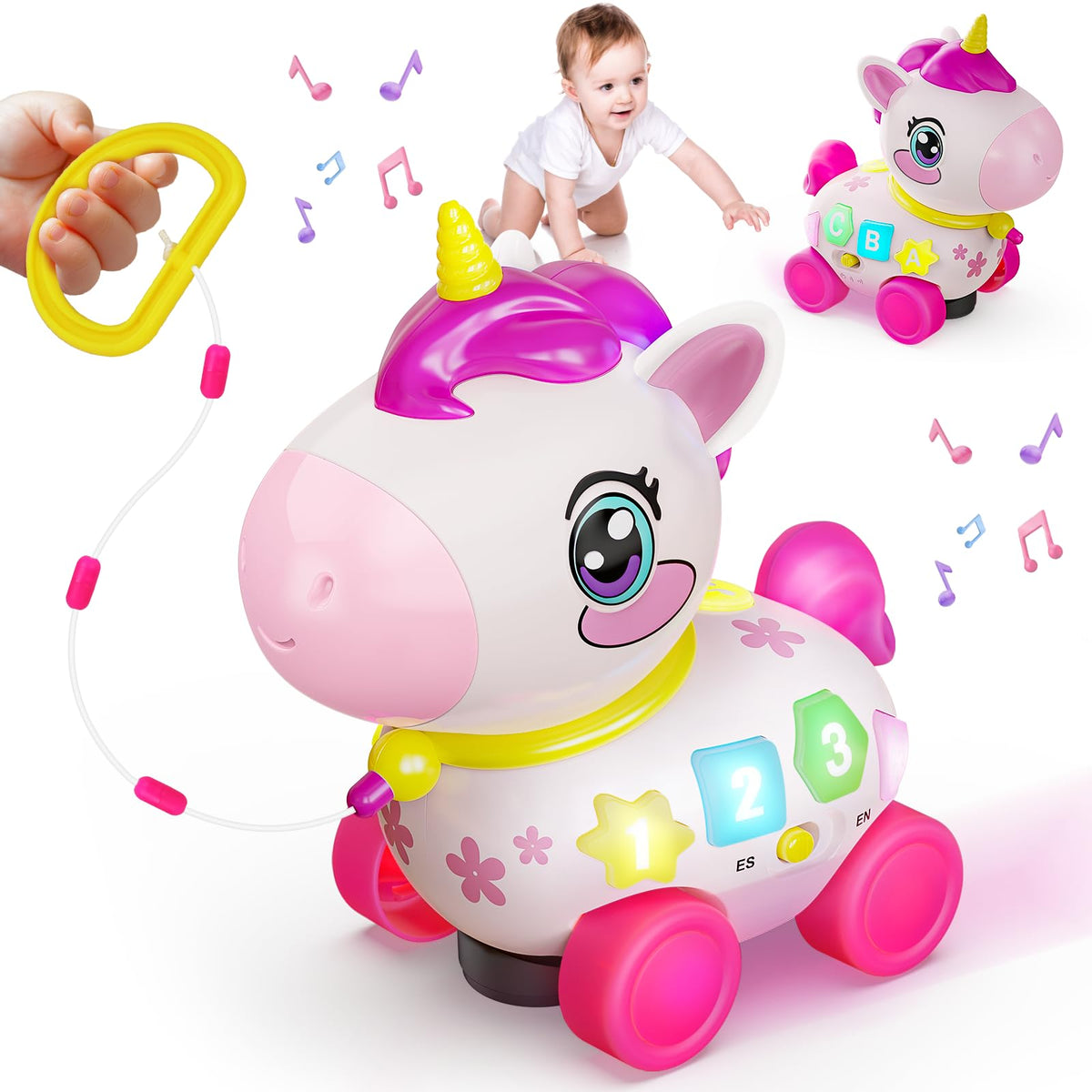 KAISASA Unicorn Toy Sit mode with lights supports early motor skills and sensory play.