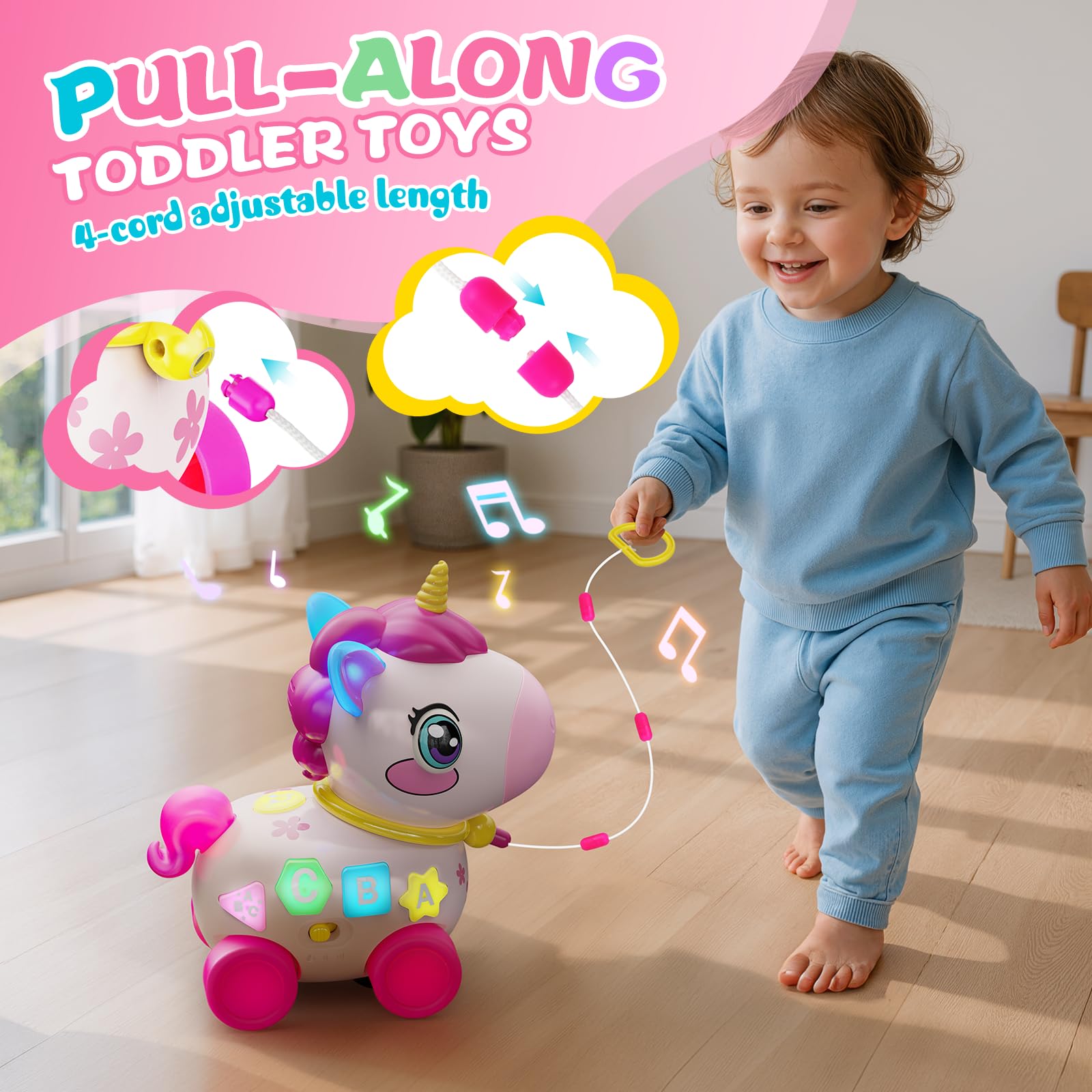 KAISASA Unicorn Toy Walking mode with pull-along design helps balance and coordination.