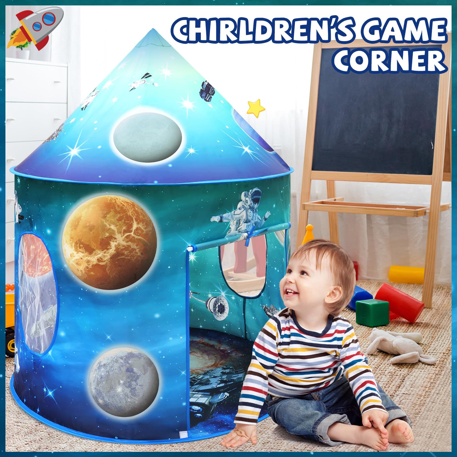 KAIVEE Space World Play Tent interior view creates a cozy imaginative corner