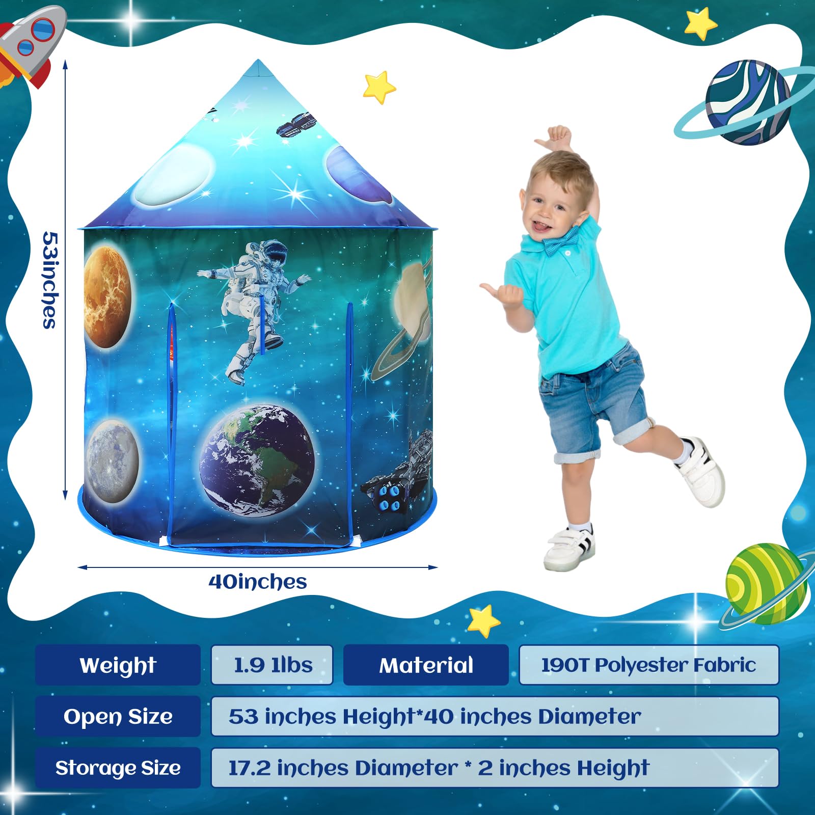 KAIVEE Space World Play Tent outdoors in backyard for adventures