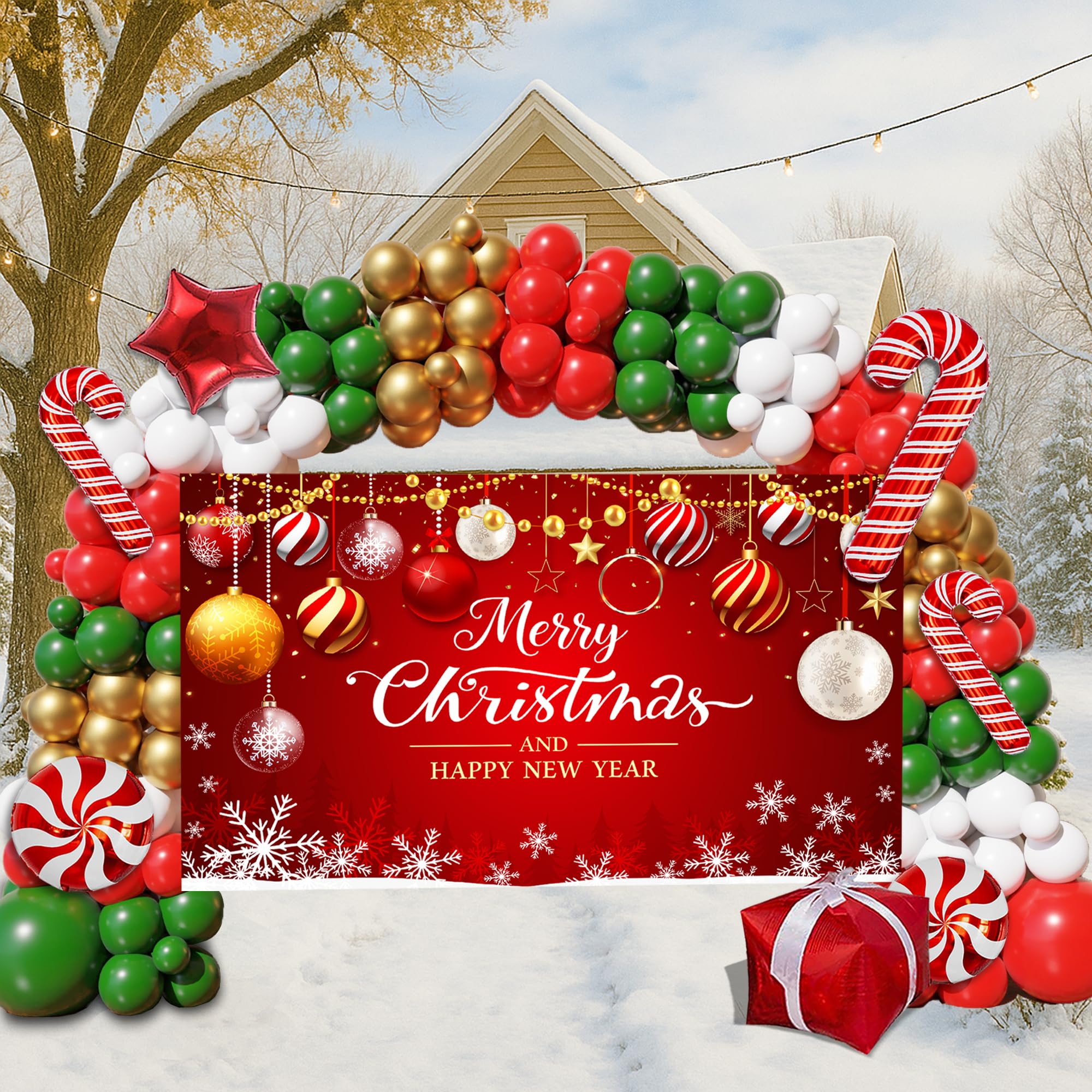 KaKanParty red green gold balloons add bright color to holiday decor