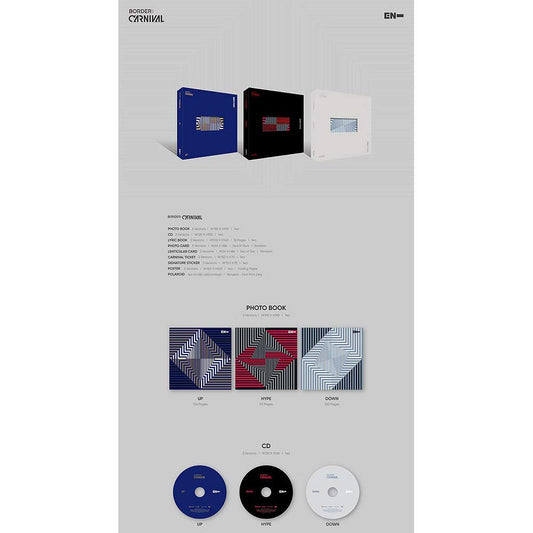 KAKAO M ENHYPEN BORDER: CARNIVAL HYPE ver photobook pages with lyrics and imagery.