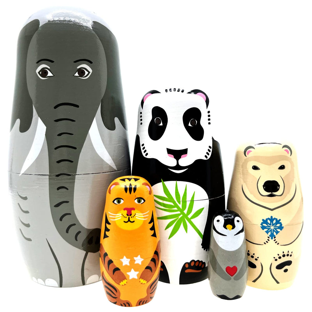 Kakeah long-nosed elephant nesting dolls outer view highlights hand-painted craft for display.