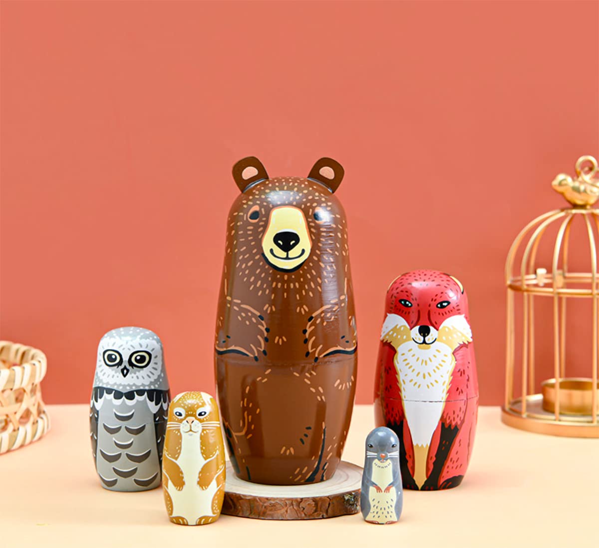 Kakeah nesting dolls owl detail, vibrant patterns inspire cultural curiosity.