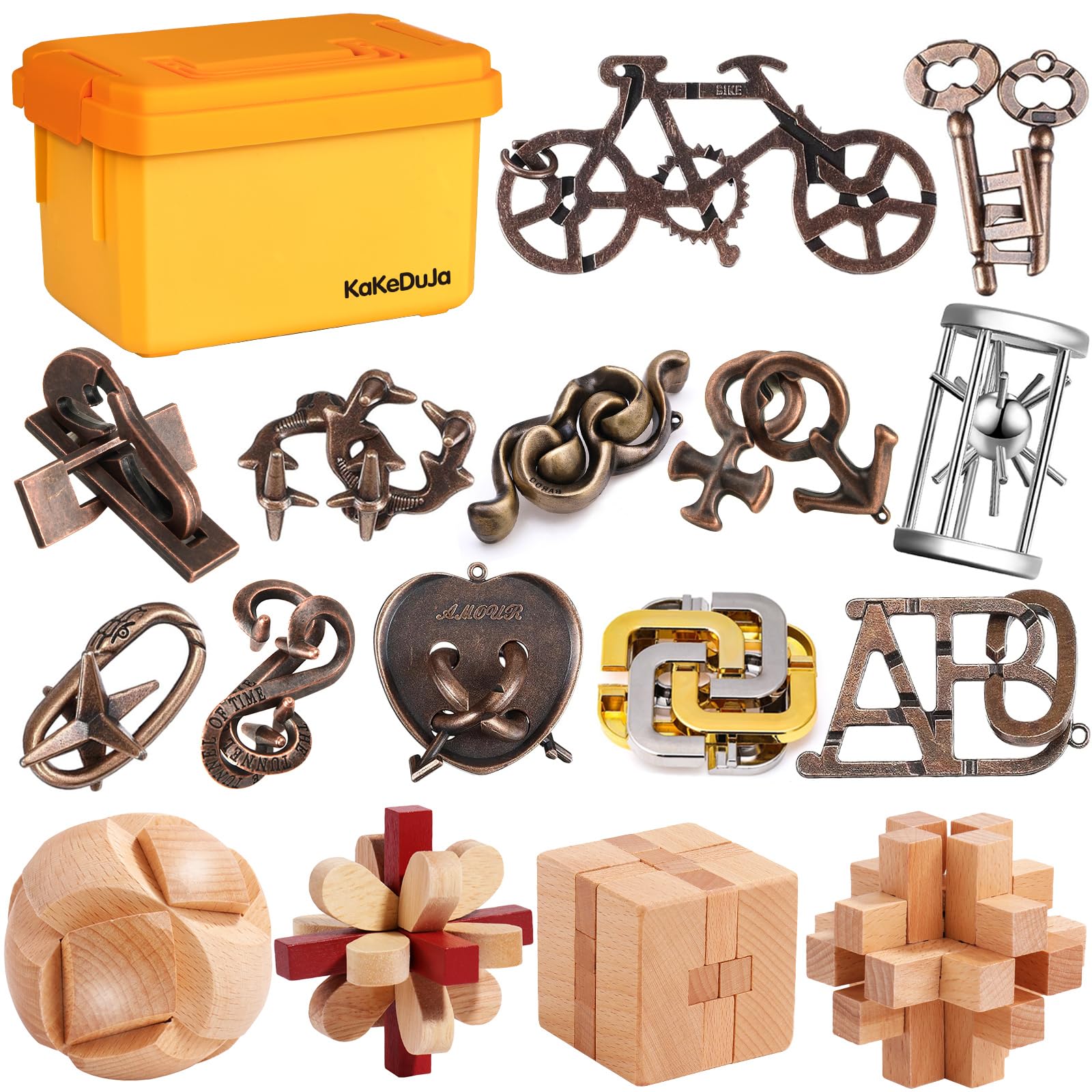 KaKeDuJa 16-piece brain teaser set hero image—engage curiosity during family game night
