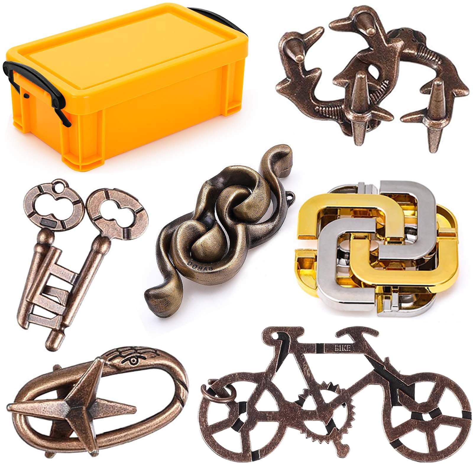 KaKeDuJa 6-piece metal brain teaser set ready for group play and focus.
