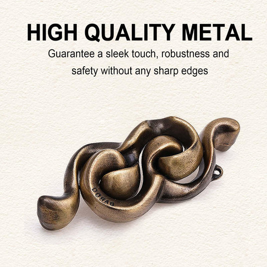 KaKeDuJa metal brain teaser close-up highlights sleek craftsmanship.
