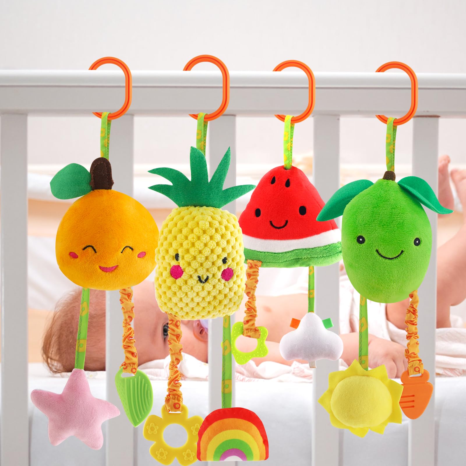 KAKIBLIN baby hanging rattle fruits-banana: safe chew-friendly shape for teething.