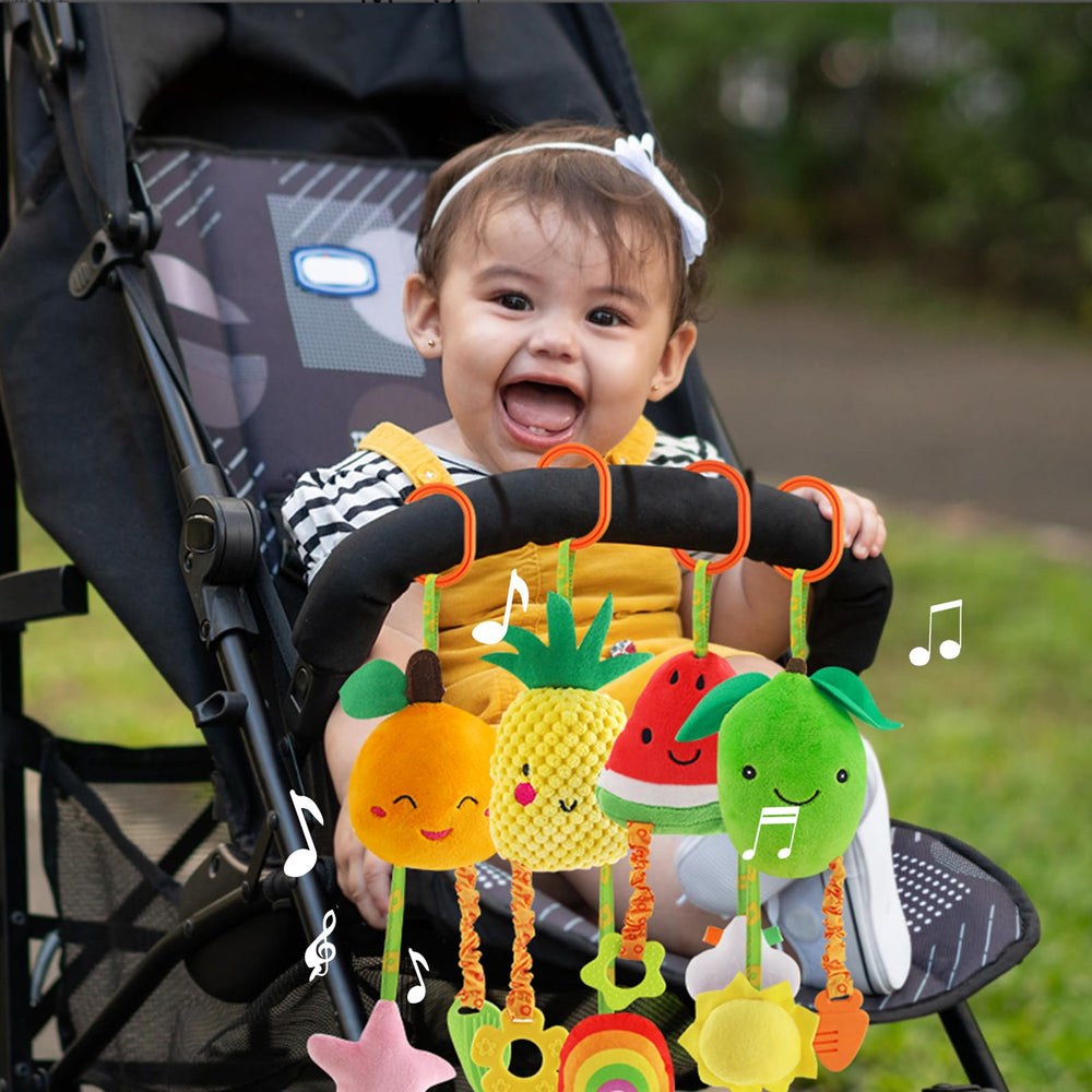 KAKIBLIN baby hanging rattle squeaker-closeup: built-in squeaker boosts auditory interest.