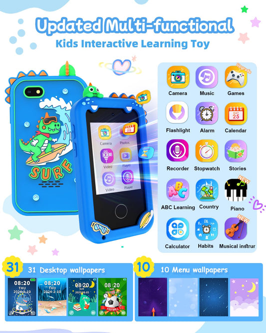 KAKTIN Kids Smart Phone Toy back view highlighting durable silicone shell for daily play.