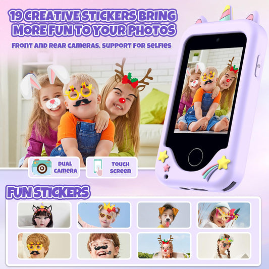 KAKTIN kids smart phone dual-camera selfie mode supports playful photography.