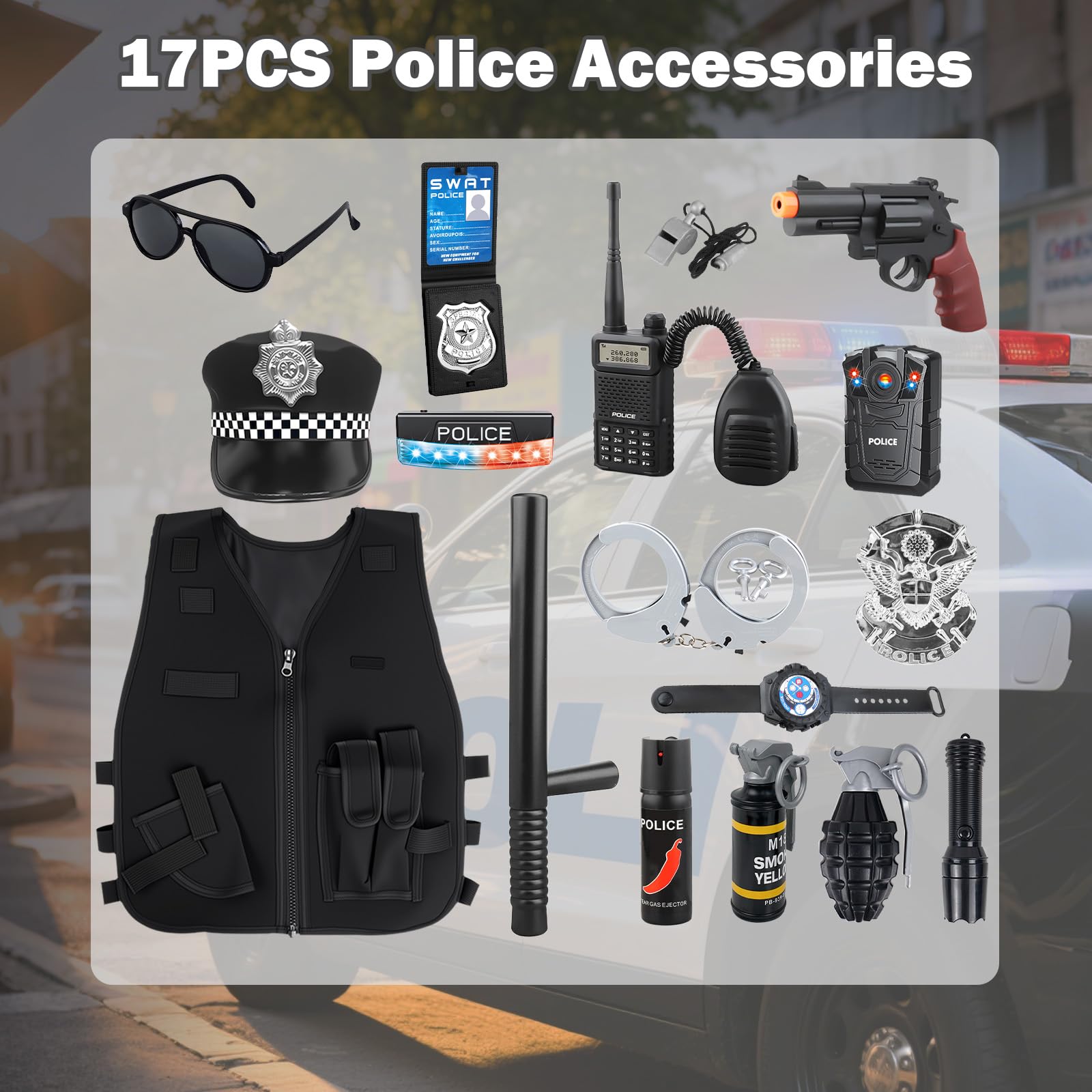 Kaladuck real cop look costume supports easy, comfy dress-up play.