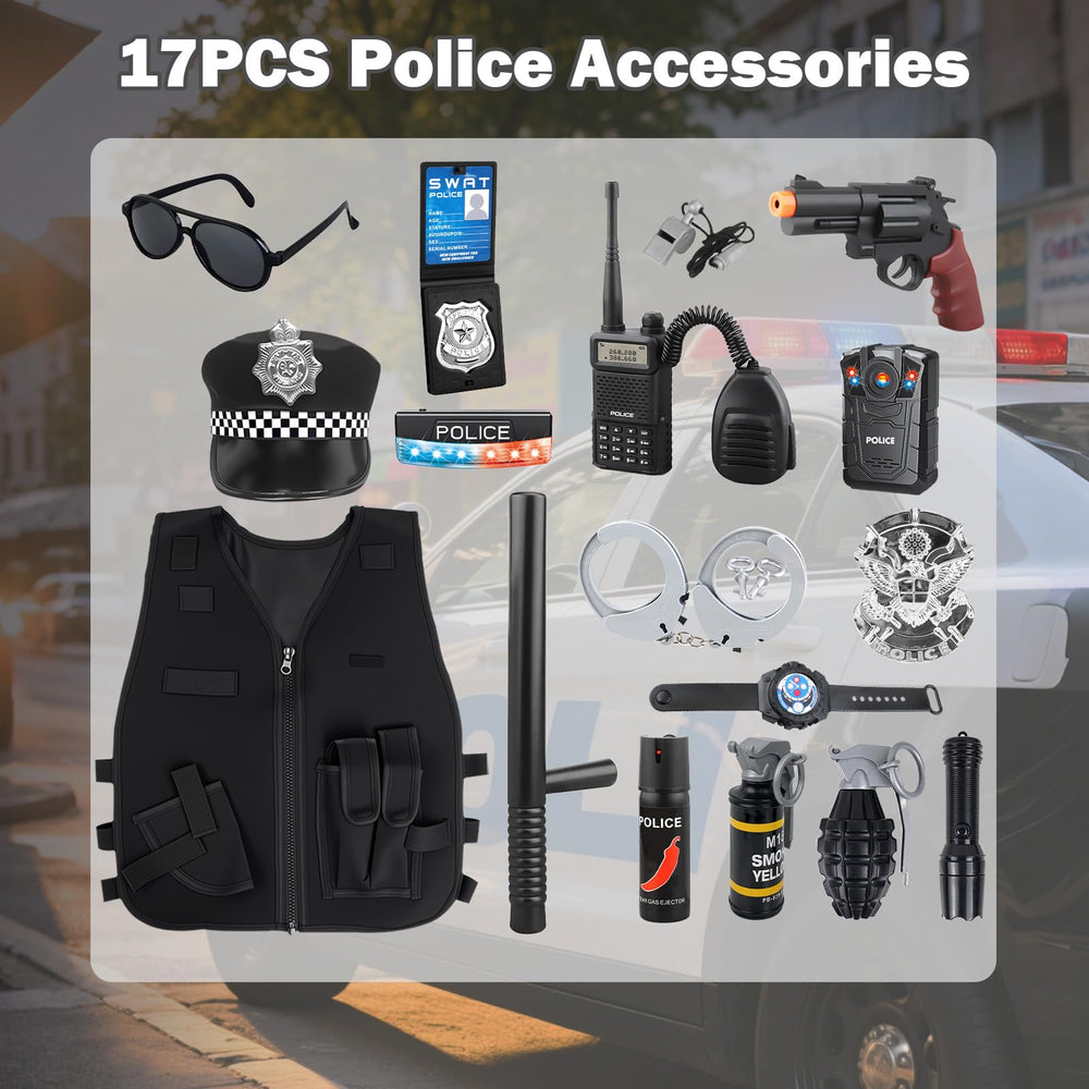 Kaladuck real cop look costume supports easy, comfy dress-up play.