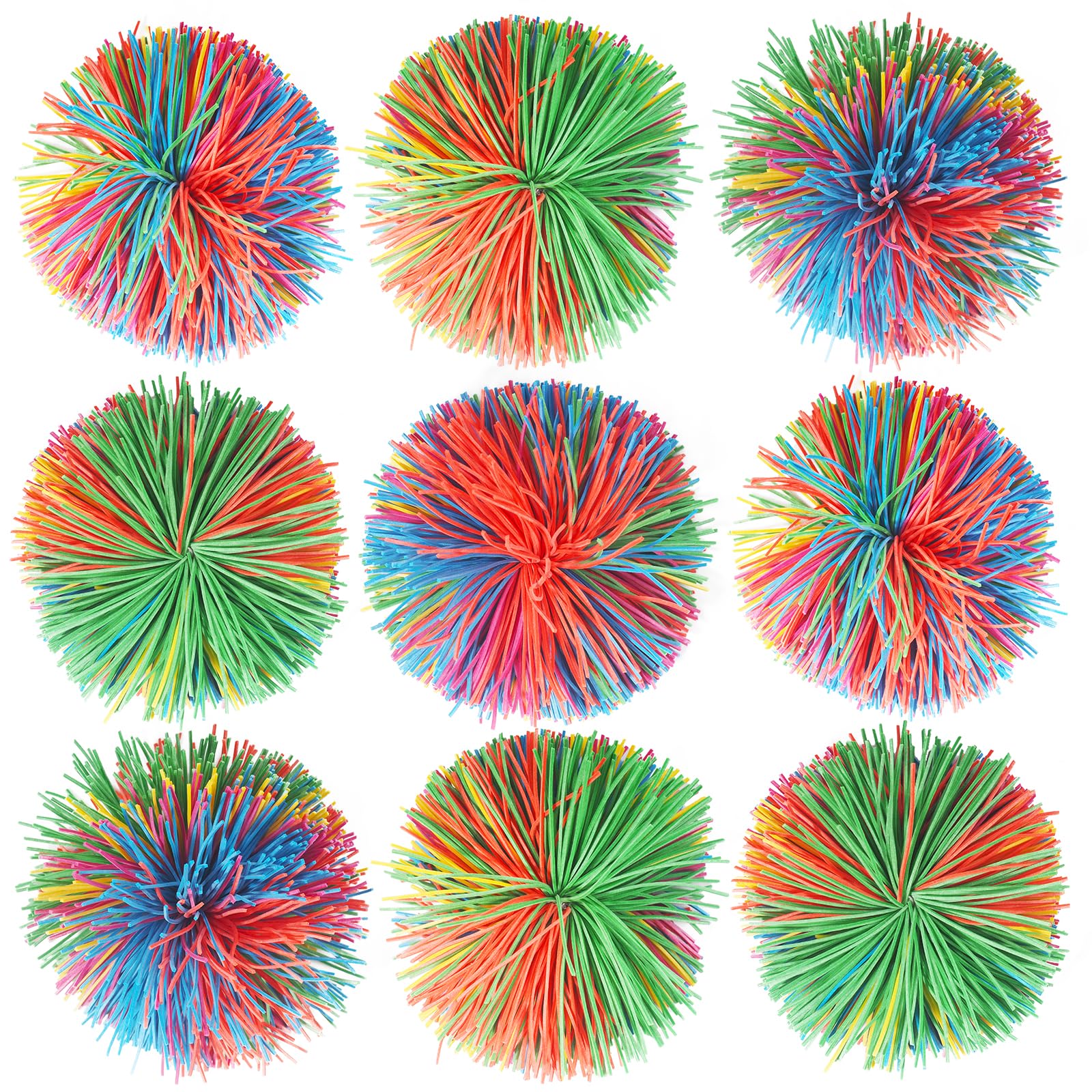 Kaloktuwa rainbow stringy ball in palm for tactile play and focus