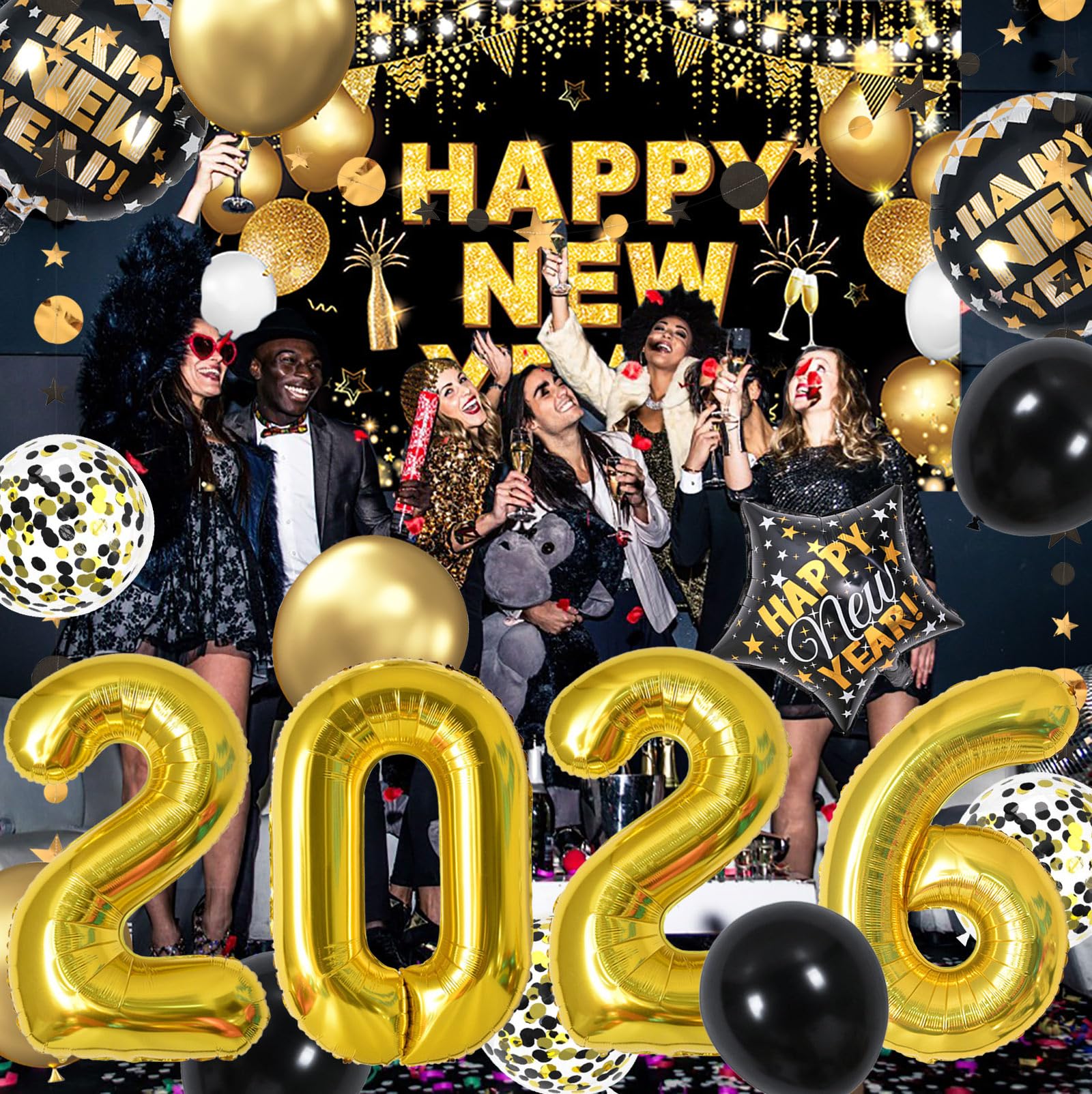 KALOR 12-inch latex balloons in gold and black for vibrant arches.