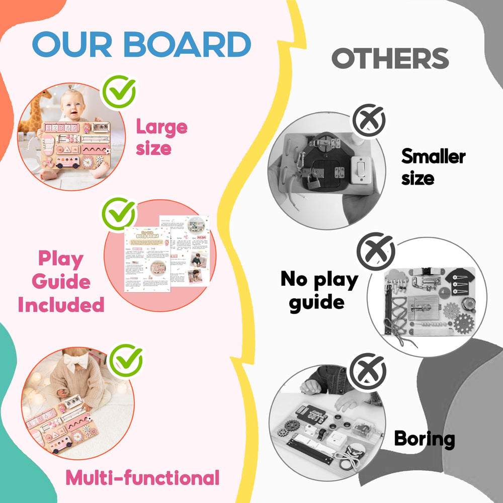KALOTOYS Busy Board features colorful textures to boost sensory exploration.