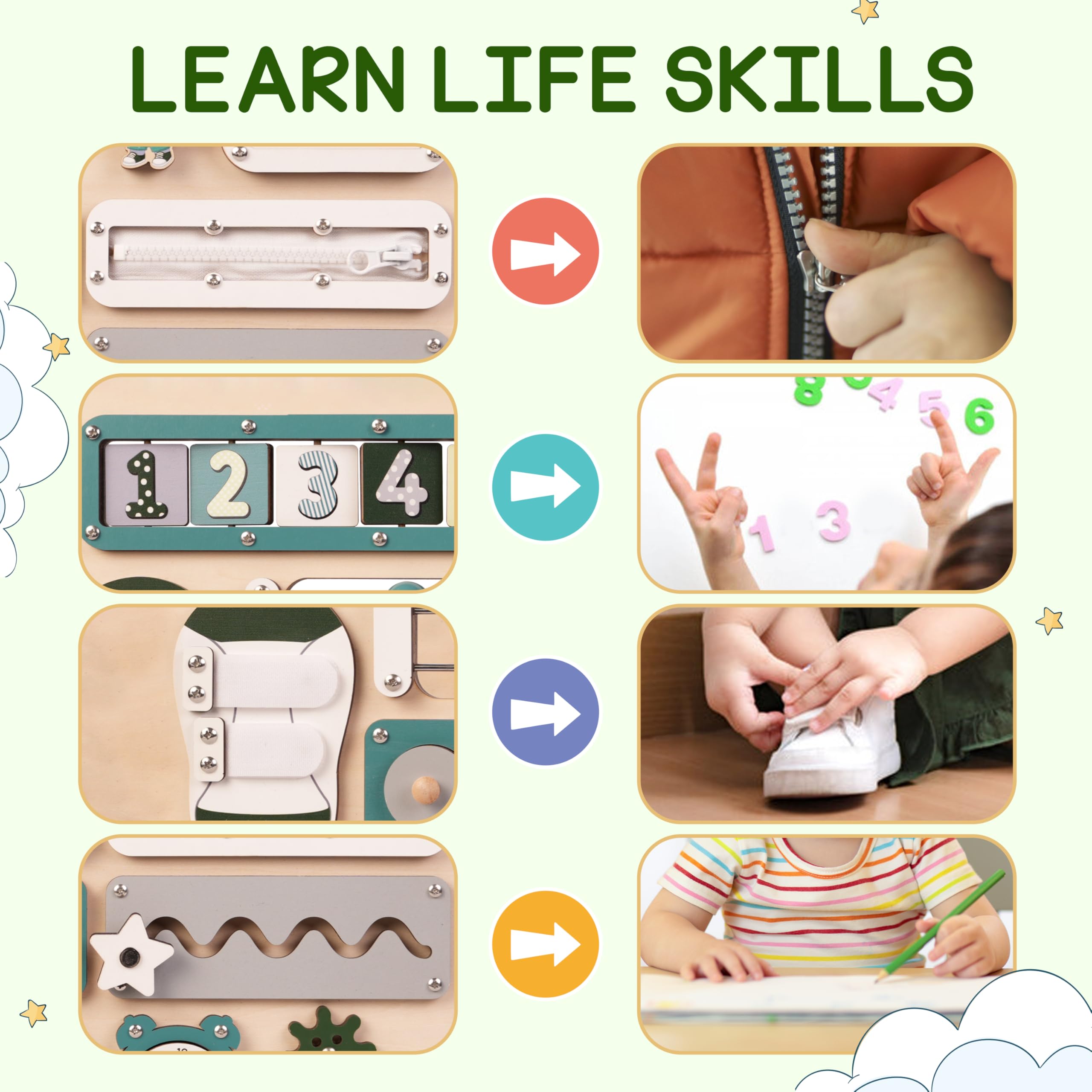KALOTOYS Name puzzle on busy board supports name recognition and personalized play.