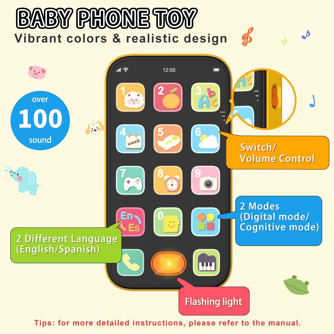 KALUYA play remote adds over 100 sounds for language exposure.