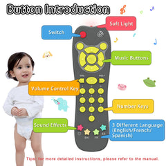 KALUYA Baby Remote Toy buttons closeup showing colorful keys for shape and number learning.