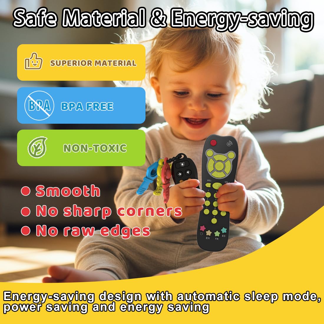 KALUYA colorful remote buttons promote early learning with number textures and sounds.