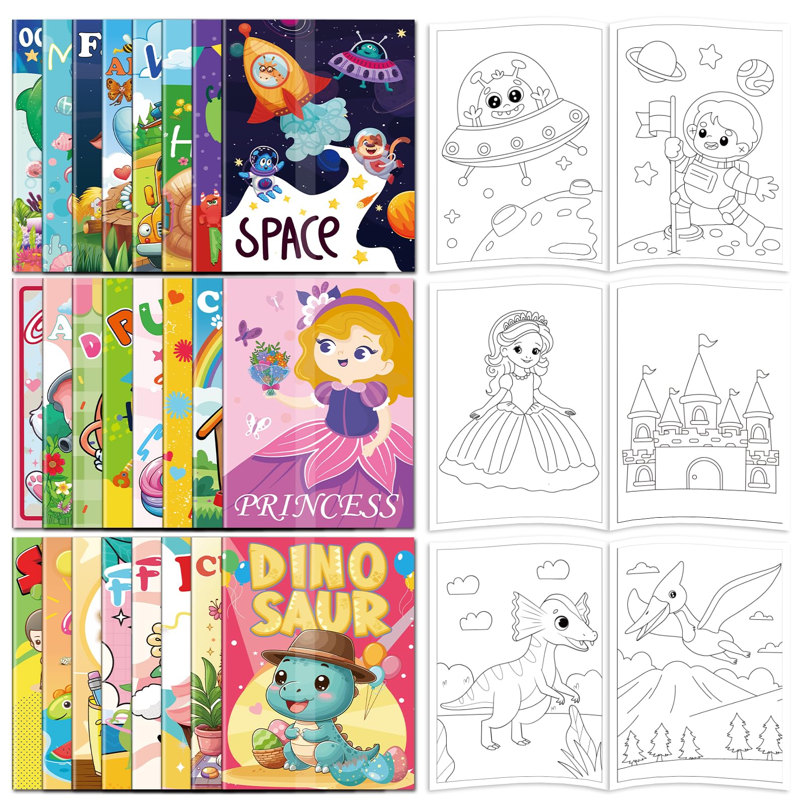 Kalysky mini coloring books with dinosaurs spark curiosity during car trips.