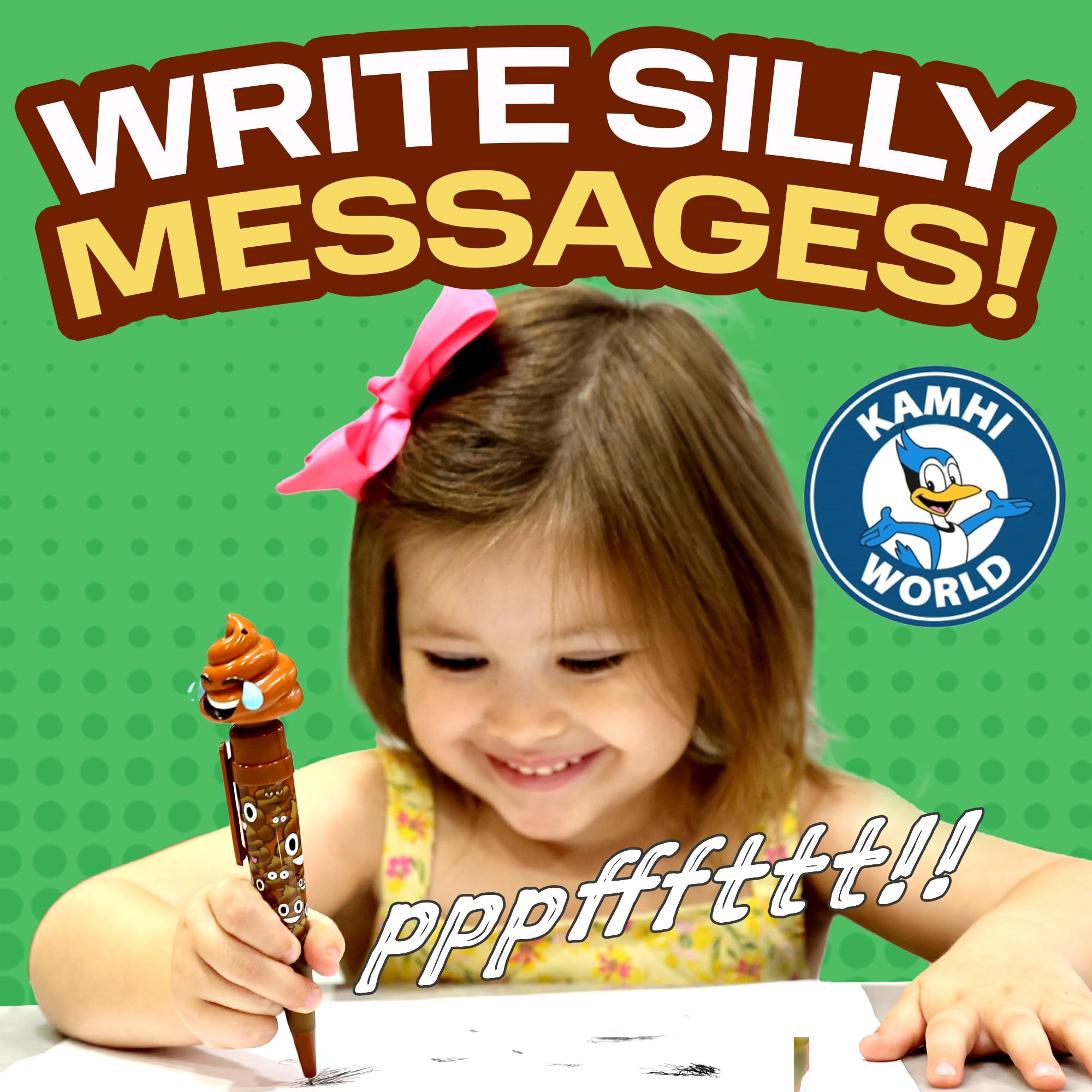 Kamhi World Farting Poop Pen in hand, ideal for holiday humor.