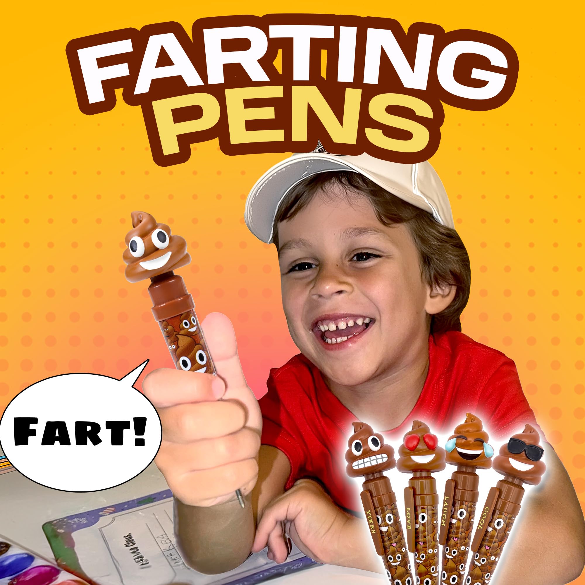 Kamhi World Farting Poop Pen in hand delivering 13 prank variations for Easter