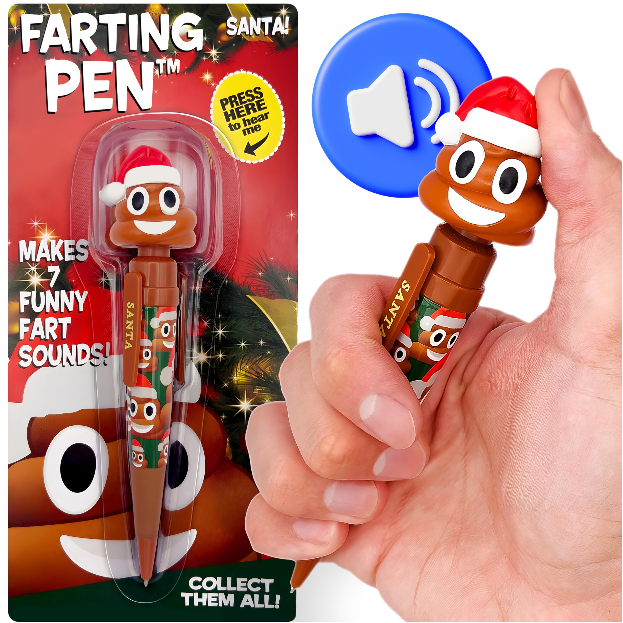 Kamhi World Farting Poop Pen packaging, ready-to-gift stocking stuffer.