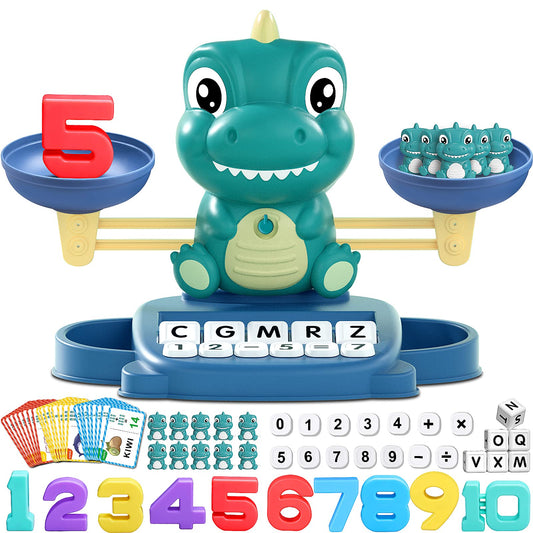 Kaodezhu Dinosaur Balance Toy close up showing balance scale and trays for early math exploration