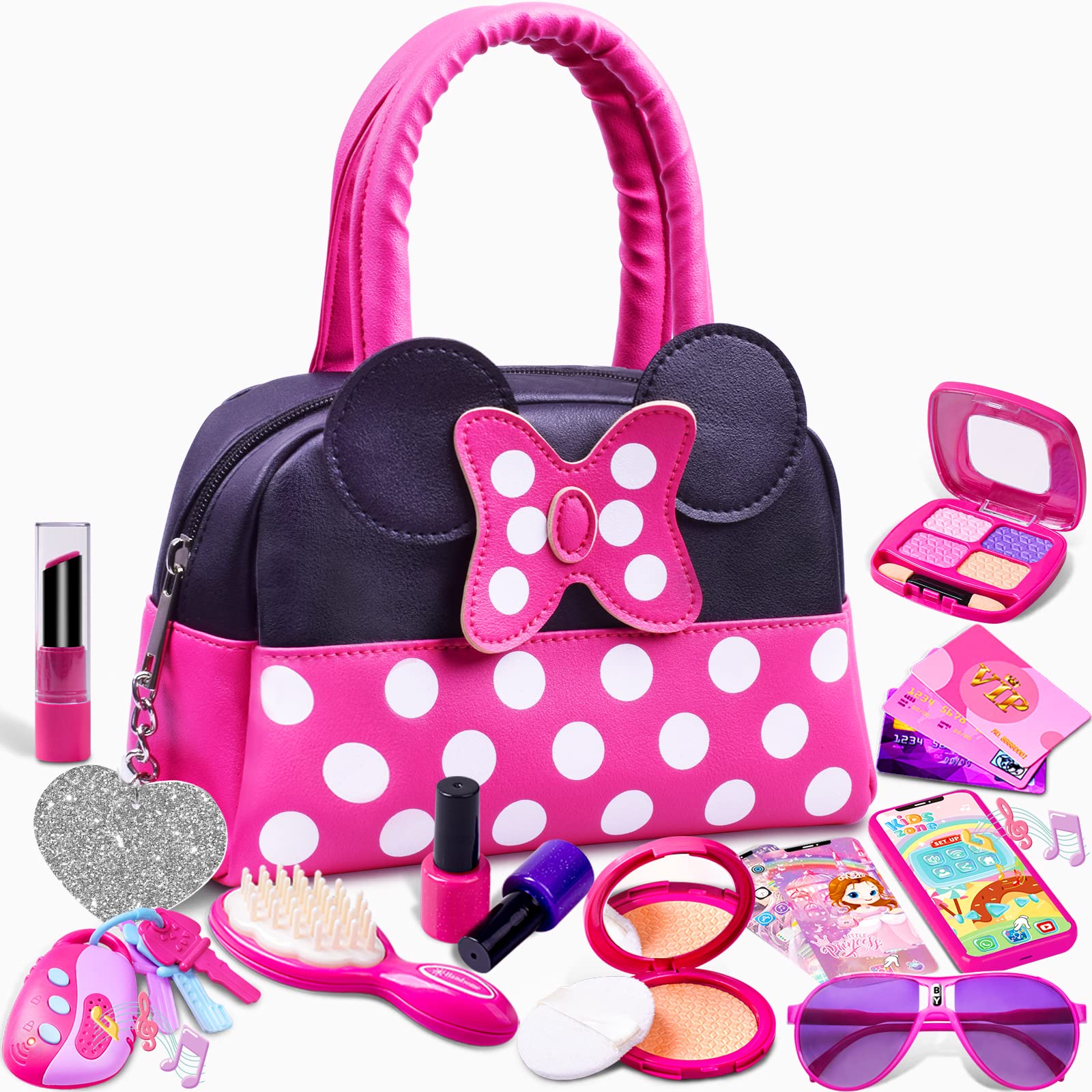 Kaodezhu pretend purse front view showing complete dress-up set for imaginative play