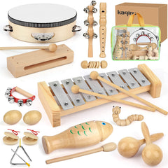 KAQINU wooden instrument set 23 pcs for kids rhythm exploration and teamwork.
