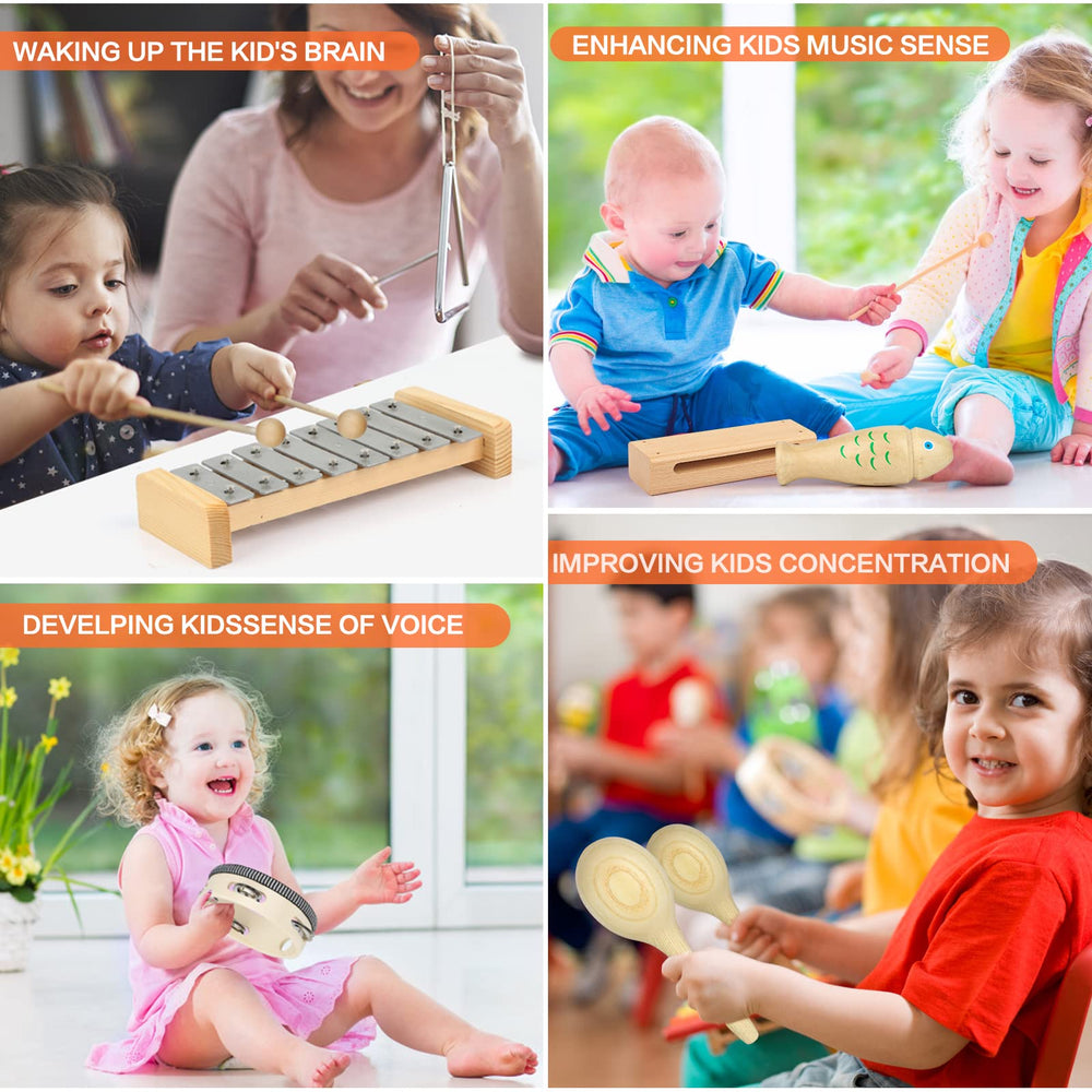 KAQINU wooden xylophone toy capturing bright tones for early discovery.