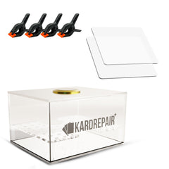 Kardrepair TCG Humidor Kit setup with acrylic flattening plates for safe restoration.
