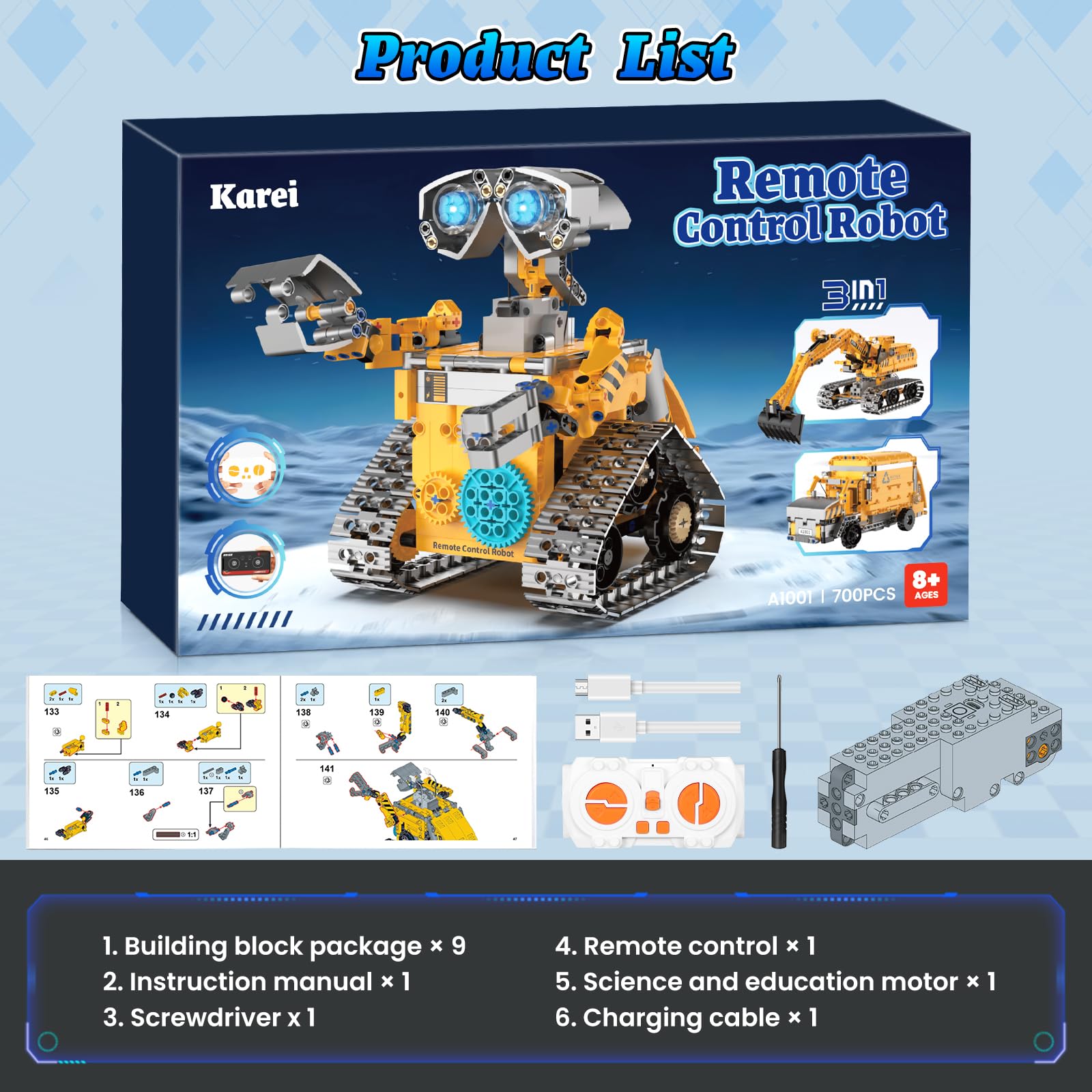Karei robot building kit gift-ready box makes gifting and storage simple.