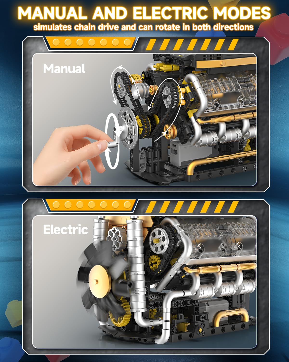 Karei V8 engine model kit crankshaft and fan display