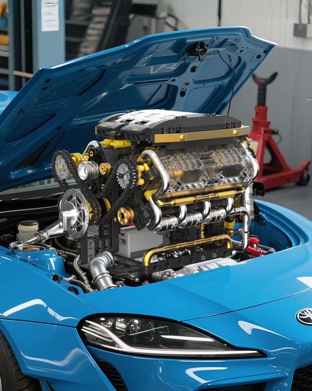 Karei V8 engine model kit valves and turbocharger in action